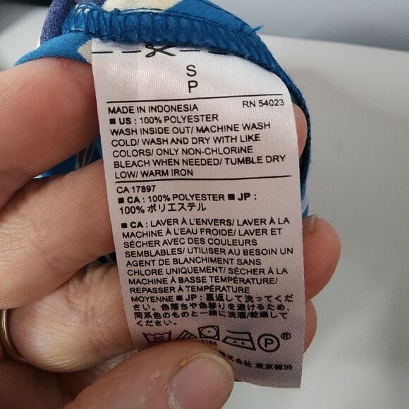 Banana Republic Blouse Top Small Blue Green Floral Split Back Blouse Women NWT - Picture 10 of 10